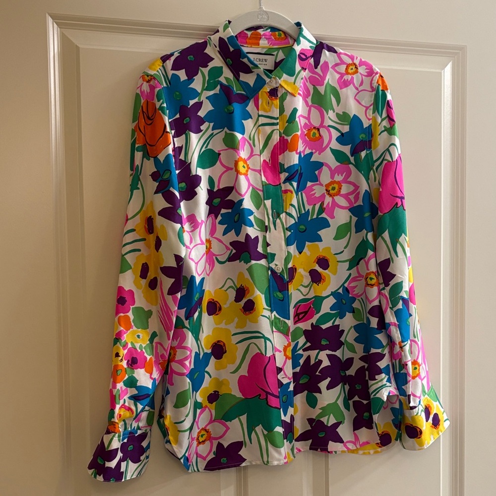 J. Crew Multicolor Floral Button-Up Blouse